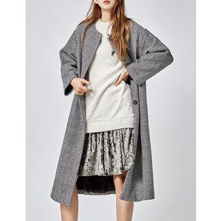 Collarless Herringbone Coat