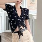Short-sleeve Printed Drawstring Polo Shirt