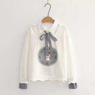 Mock Two-piece Tie-neck Printed Pullover