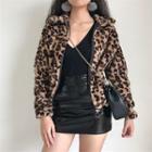 Faux-fur Fleece Leopard Printed Jacket