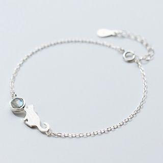 925 Sterling Silver Cat & Moonstone Bracelet As Shown In Figure - One Size