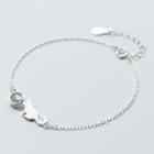 925 Sterling Silver Cat & Moonstone Bracelet As Shown In Figure - One Size