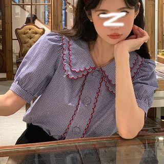 Contrast Trim Gingham Blouse