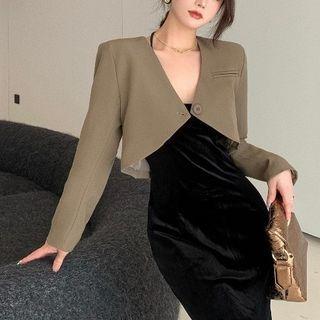 Cropped One-button Jacket / Strappy Midi Sheath Dress