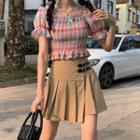 Plaid Smocked Crop Top / Pleated Mini Skirt