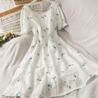 Lace Up-back Embroidered Midi Dress