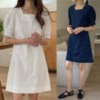 Square-neck Stitched A-line Dress