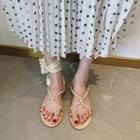 Faux Pearl Strap Lace-up Sandals / Slippers