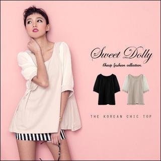 Puff-sleeve A-line Chiffon Top