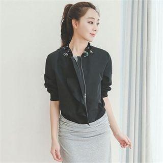 Embellished-neck Elbow-sleeve Jacket