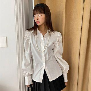 Plain Puff-sleeve Blouse Ivory - One Size