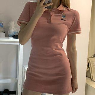Bear Embroidered Mini Bodycon Polo Dress