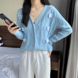 Flower Detail Cable-knit Cardigan