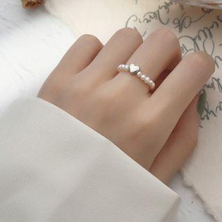 Heart Faux Pearl Sterling Silver Ring