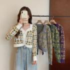 Long-sleeve Button-up Jacquard Knit Top