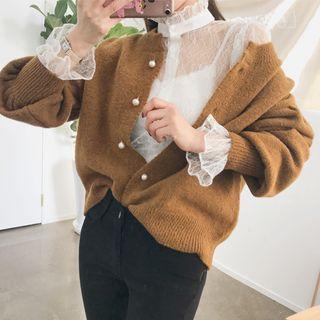 Frill-neck Ruffle-cuff Lace Blouse