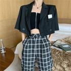 Short-sleeve Double-breasted Cropped Blazer / Wide Leg Pants