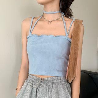 Halter-neck Wood Ear Trim Camisole Top