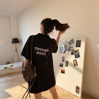 Lettering Short-sleeve Mini Polo Dress