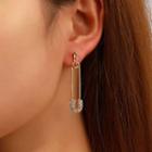Rhinestone Safety Pin Drop Earring 1 Pair - 01 - Gold - One Size