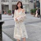 Spaghetti-strap Print Dress / Tie-hem Cover-up