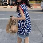 Flower Print V-neck Tank Top As Shown In Figure - One Size