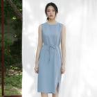 Sleeveless Loose-fit Dress With Sash