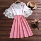 Mock Two-piece Heart Embroidered Short-sleeve Dress