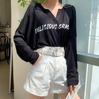 Letter Open-placket Oversized T-shirt