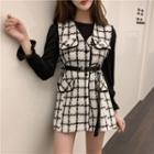 Set: Bell-sleeve Top + Buttoned Tweed Vest