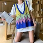 Crew-neck Short-sleeve T-shirt / Printed V-neck Oversize Knit Tank Top