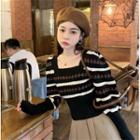 Puff-sleeve Square-neck Floral Sweater
