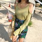 Cutout-shoulder Sheer Knit Top