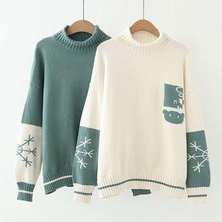 Color-block Snowflake Print Sweater
