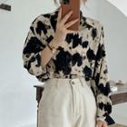 Long-sleeve Cow-print Loose-fit Blouse