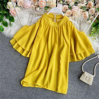 Round-neck Chiffon Cold-shoulder Shirt
