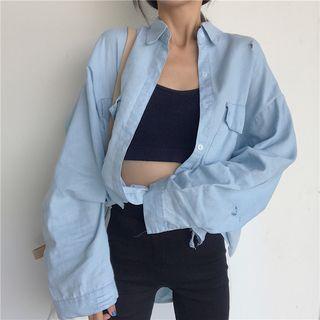 Ripped Long Chambray Shirt