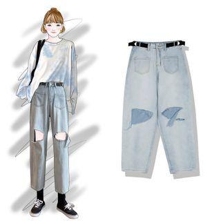 High Waist Wide Leg Ripped Jeans