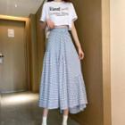 Paneled Gingham Midi A-line Skirt