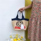 Smiley Face Woven Handbag Khaki - One Size