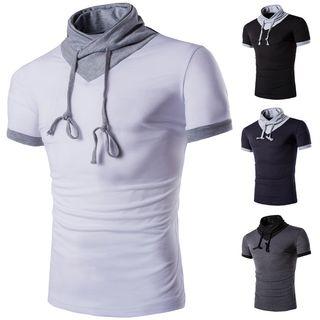 Short-sleeve Drawstring Collar Top