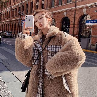 Genuine Shearling Pattern Panel Zip Jacket