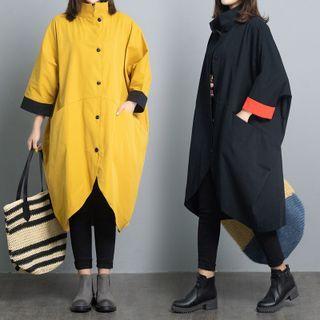 Dolman-sleeve Button-up Coat