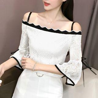 Contrast Trim Off Shoulder Lace Blouse