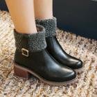 Faux-leather Fleece-panel Ankle Boots