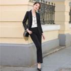 Single-button Blazer / Boot-cut Dress Pants / Set