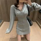 Hooded Zip Long-sleeve Mini Sheath Dress
