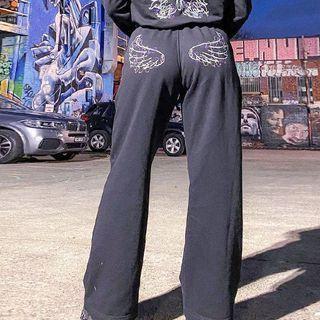 Wing Print Wide Leg Sweatpants