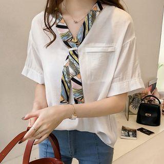 Plus Size Short-sleeve Tie-accent Shirt