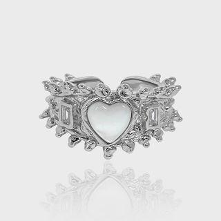 925 Sterling Silver Heart Open Ring Adjustable - Silver - 15